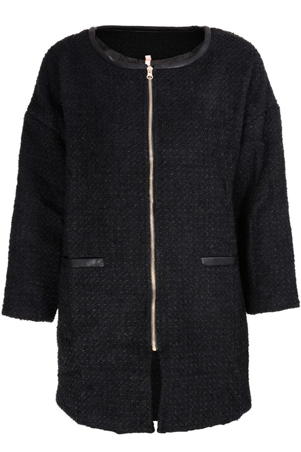 BEATRICE Black Tweed Coat on Sale