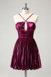 Purple A Line Halter Pleated Short Homecoming Dress With Hollow Out For Discount