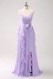 Lilac A-Line Chiffon Ruffled Bridesmaid Dress with Slit For Cheap