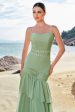 Green Mermaid Floral Chiffon Long Ruffled Bridesmaid Dress with Lace Online Hot Sale