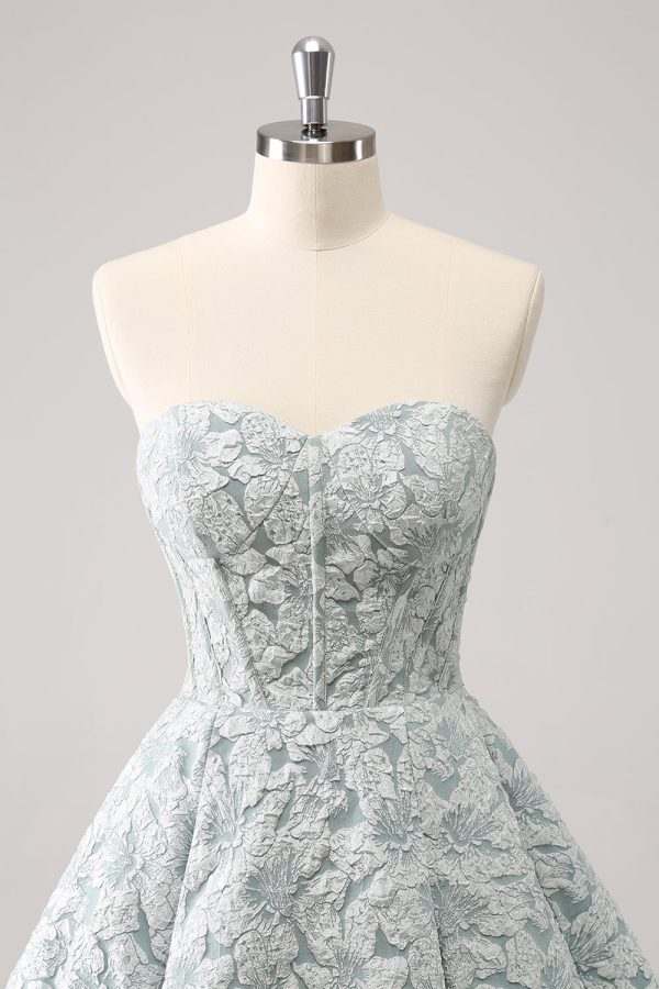 Grey Green A-Line Strapless Floral Short Homecoming Dress For Cheap