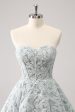 Grey Green A-Line Strapless Floral Short Homecoming Dress For Cheap