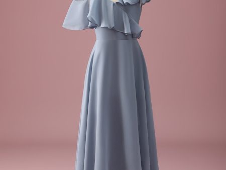 Grey Blue V-Neck A-Line Chiffon High Low Junior Bridesmaid Dress Online