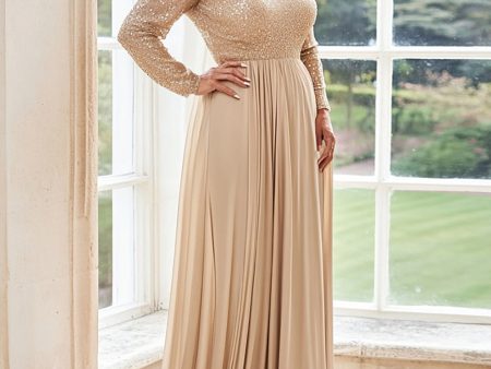 Champagne A Line V Neck Pleated Long Sleeves Mother of the Bride Dress Fashion