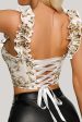 Apricot Printed  Lace-up Back Corset Top Discount