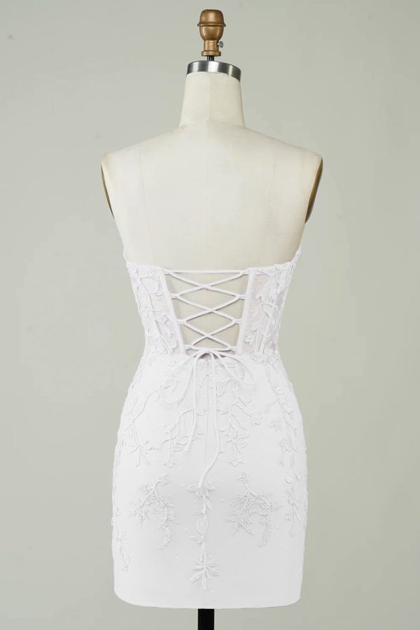 Spaghetti Straps Bodycon Simple White Graduation Dress with Appliques Online Hot Sale