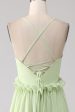 Ruffles A Line Green Bridesmaid Dress with Lace-up Back on Sale