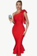 Red One Shoulder Mermaid Cocktail Dress with Bow Knot Cheap