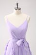 Lilac A-Line Chiffon Ruffled Bridesmaid Dress with Slit For Cheap