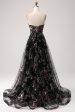 Black A-Line Flower Sequins Long Corset Prom Dress For Sale