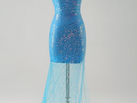 Sparkly Sequins Blue Bodycon One Shoulder Short Cocktail Dress Discount