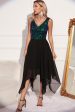 Sparkly Black Green V-Neck Tulle Cocktail Dress Online