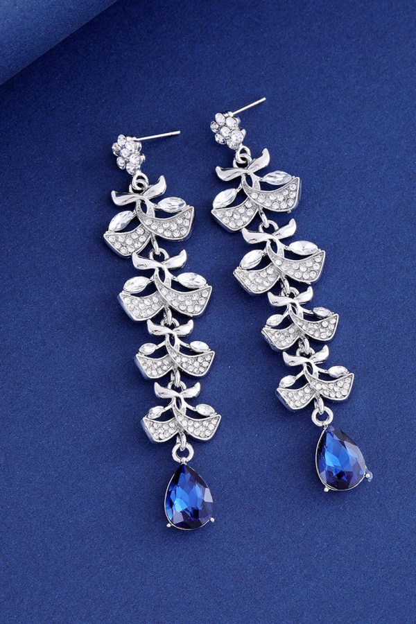 Royal Blue Leaf Tassel Water Drop Long Earrings Online