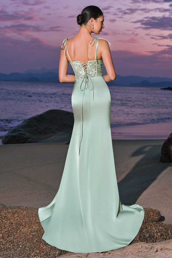 Green Mermaid Satin Bridesmaid Dress with Slit For Discount