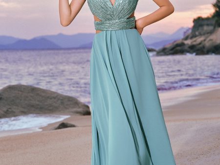 Grey Green A-Line Sequins Chiffon Bridesmaid Dress Hot on Sale