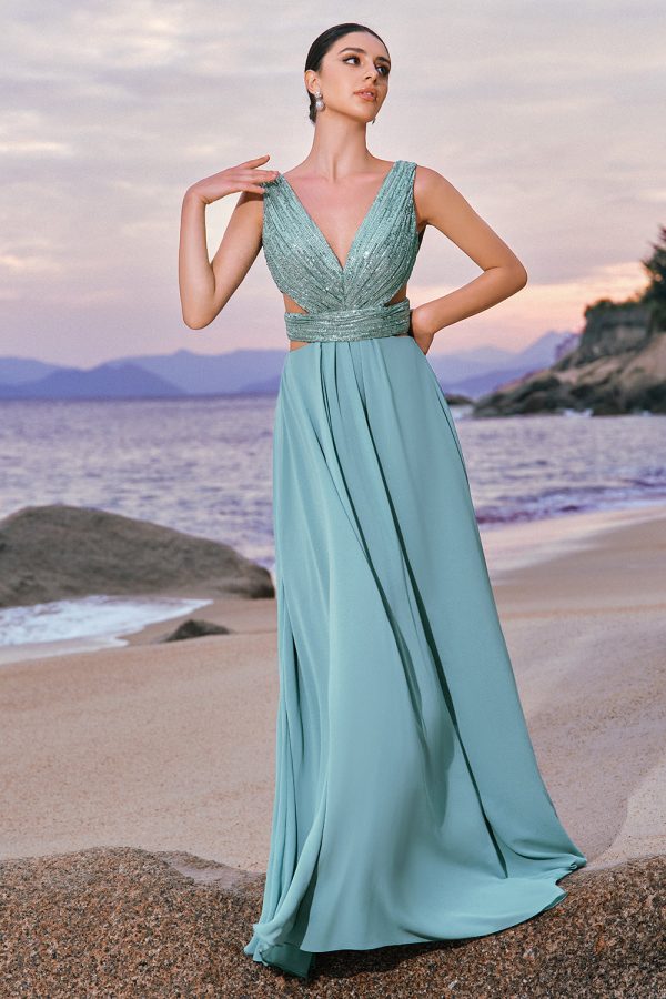 Grey Green A-Line Sequins Chiffon Bridesmaid Dress Hot on Sale