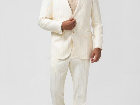 Ivory Peak Lapel Single Breasted 2 Piece Pinstripe Men s Suits Cheap