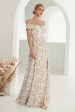 Apricot A-Line Off the Shoulder Floral Long Prom Dress with Slit Fashion