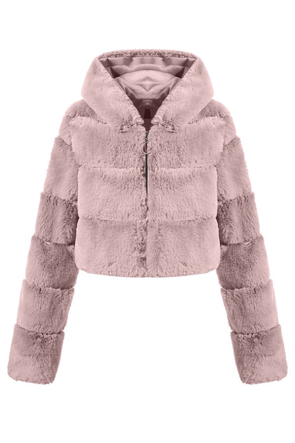 Black Fluffy Faux Fur Zip Up Short Coat Online