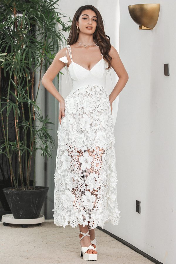 Modest White Boho Flower Sheath Spaghetti Straps Graduation Dress with Lace Fashion