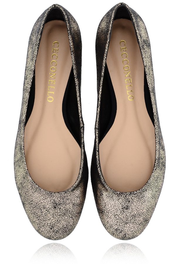 CECCONELLO LEELA Gold Crackled Ballerinas on Sale