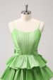 Cute A Line Corset Green Pleated Tiered Short Homecoming Dress with Bows on Sale