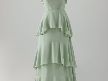 Light Green A-Line Ruffle Tiered Chiffon Corset Long Bridesmaid Dress Sale