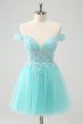 Sparkly Light Blue A Line Off The Shoulder Short Homecoming Dress Sale