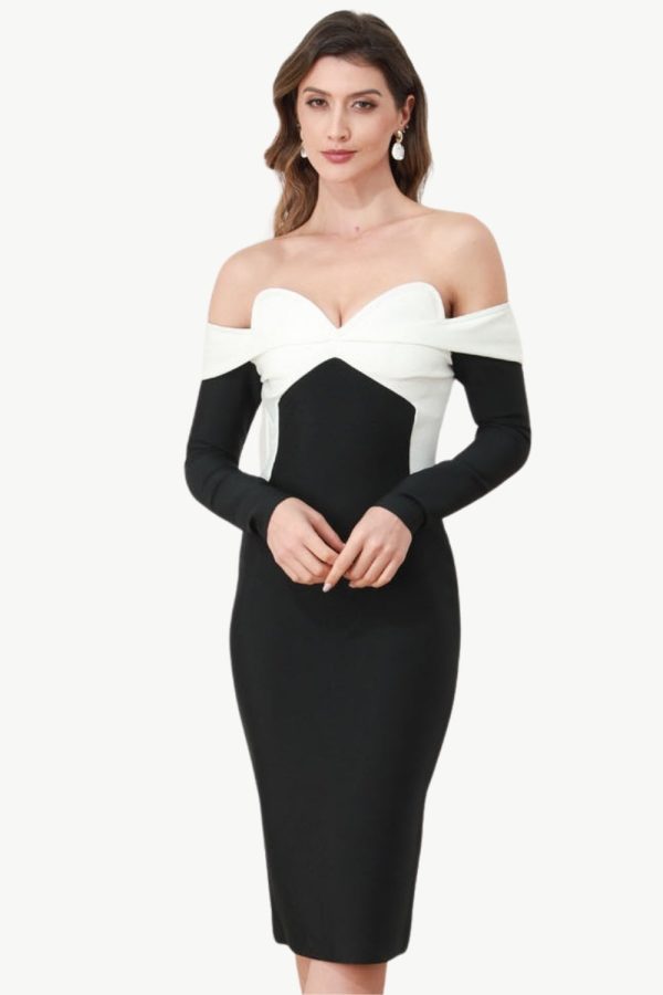 Off The Shoulder Black Party Dress with Sleeves Supply