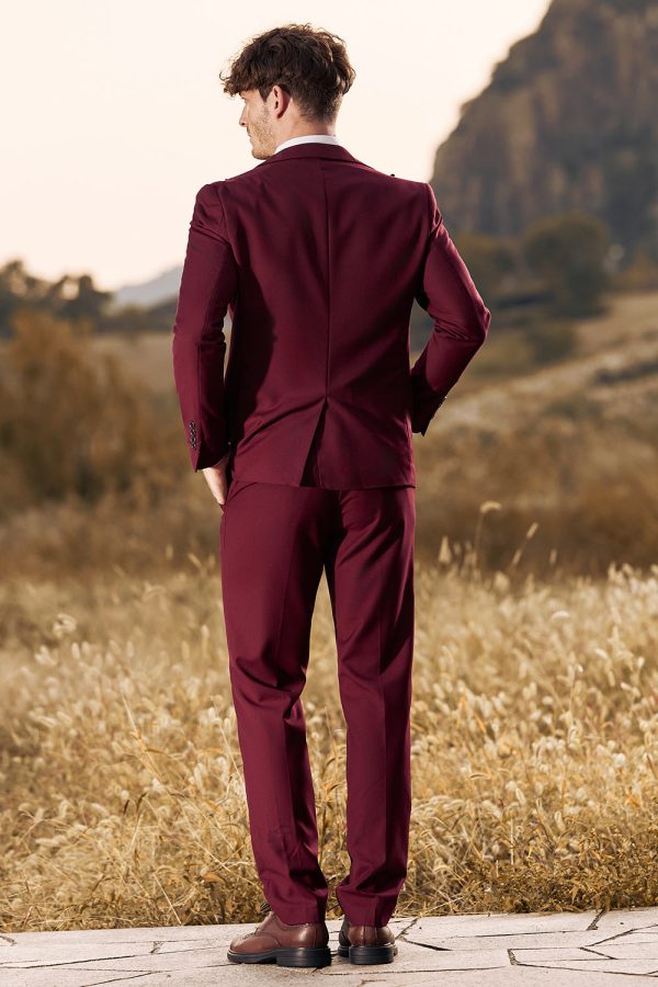 3 Pieces Peak Lapel Burgundy Men s Prom Suits Online now