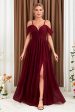 A-Line Cold Shoulder Burgundy Formal Dress with Slit For Cheap