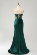 Sparkly Dark Green Mermaid Strapless Beaded Corset Long Prom Dress with Slit Supply