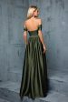 Army Green Off the Shoulder Satin A-Line Long Prom Dress For Sale