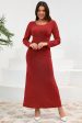 Red Mermaid Scoop Neck Long Party Dress with Long Sleeves For Cheap