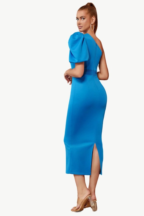 Blue One Shoulder Bodycon Party Dress For Discount