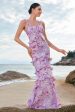 Grey Purple Floral Chiffon Long Bridesmaid Dress with Ruffles Fashion