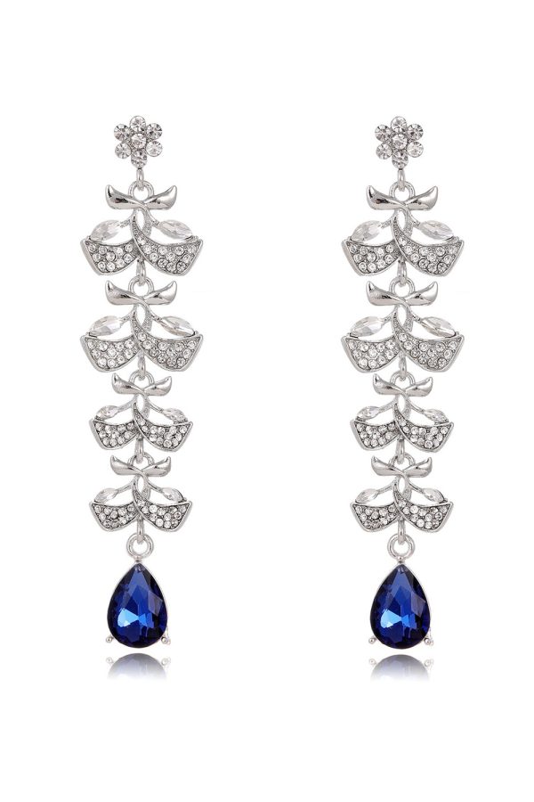 Royal Blue Leaf Tassel Water Drop Long Earrings Online