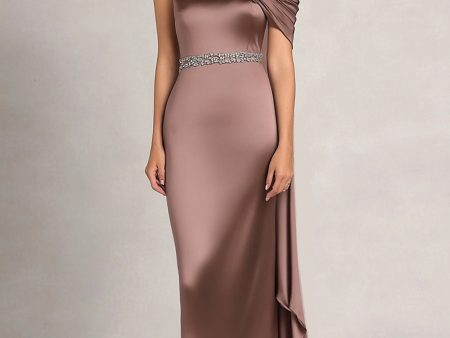 Taupe Sheath One Shoulder Ruched Rhinetones Satin Mother Of the Bride Dress Online Sale