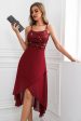 Sparkly Burgundy Spaghetti Straps Asymmetrical Party Dress Online Sale