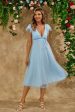 Sky Blue A Line V Neck Tulle Cocktail Dress Cheap