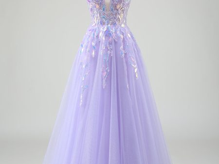 A-Line Purple Prom Dress with Sequins Cheap