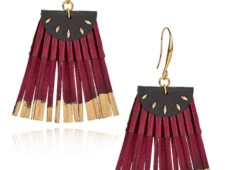 Scallop Bordeaux Fabric Earrings Hot on Sale