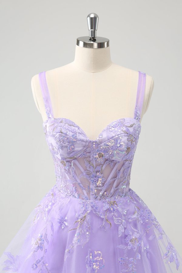 Lilac A-Line Corset Embroidered Homecoming Dress with Sequins Online