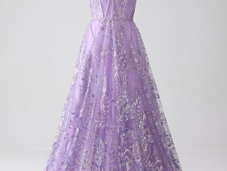 A-Line Spaghetti Straps Lilac Corset Prom Dress with Sequins For Discount