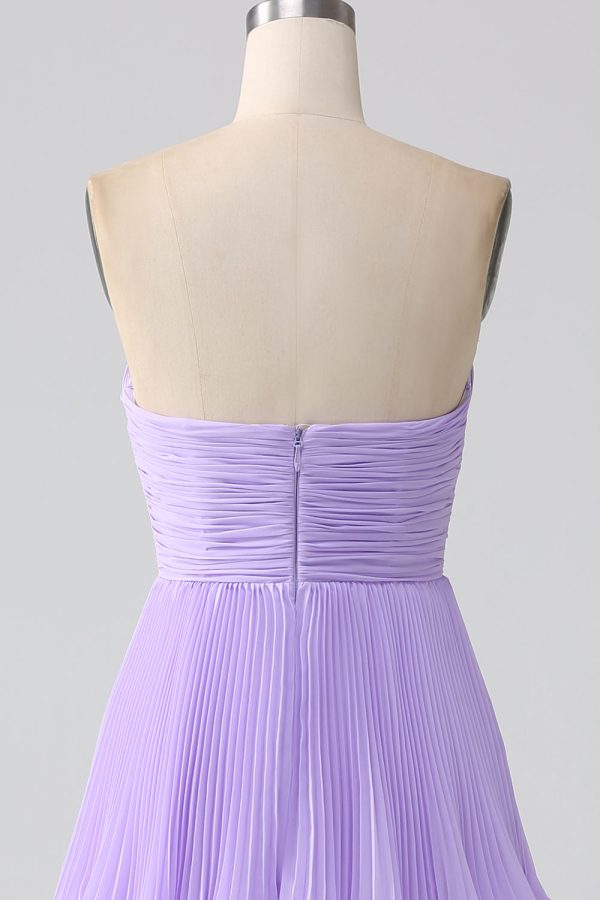 A-Line Sweetheart Lilac Tiered Chiffon Long Bridesmaid Dress with Pleated For Discount