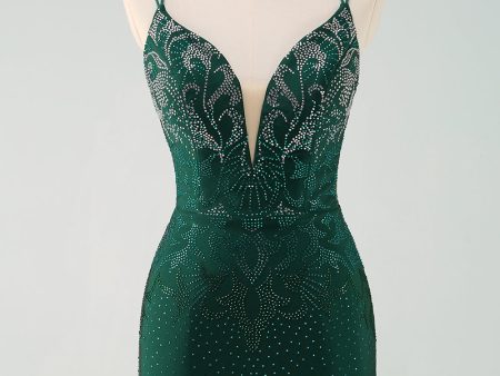 Dark Green Bodycon Spaghetti Straps Short Homecoming Dress with Beading Online now