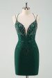 Dark Green Bodycon Spaghetti Straps Short Homecoming Dress with Beading Online now