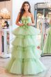 Ball Gown Tulle Dusty Sage Tiered Sweetheat Sleeveless Long Prom Dress Fashion