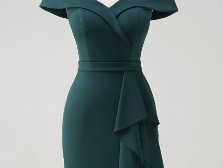 Dark Green Off the Shoulder Ruffled Bodycon Cocktail Party Dress Fashion