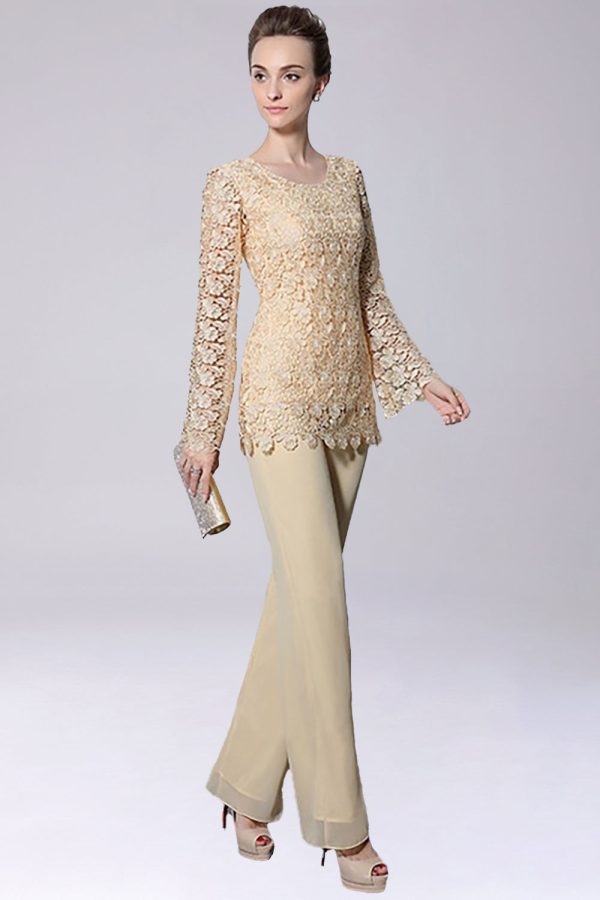 Champagne Jumpsuit Pantsuit Separates Chiffon Mother of the Bride Dress With Appliques Online